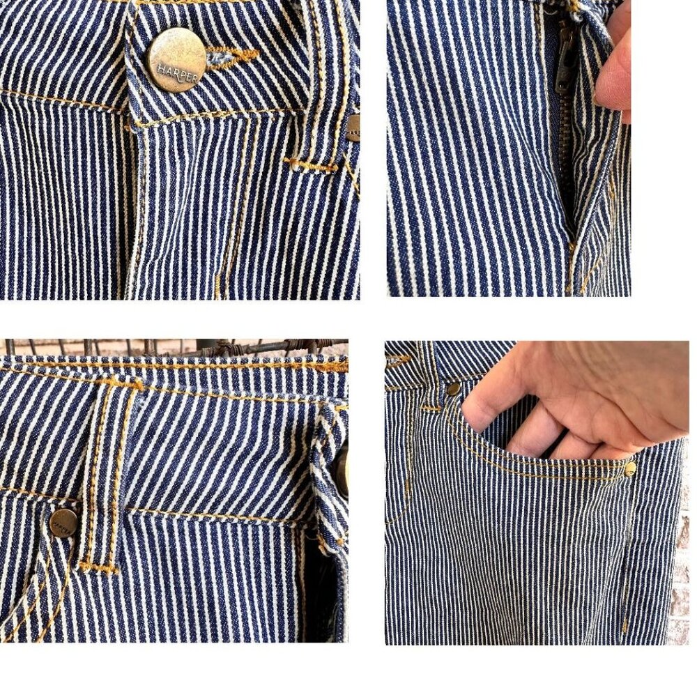 Harper Jeans Size 26 Pin Striped Navy White Skinny Straight Leg Mid Rise Cotton - Picture 2 of 12